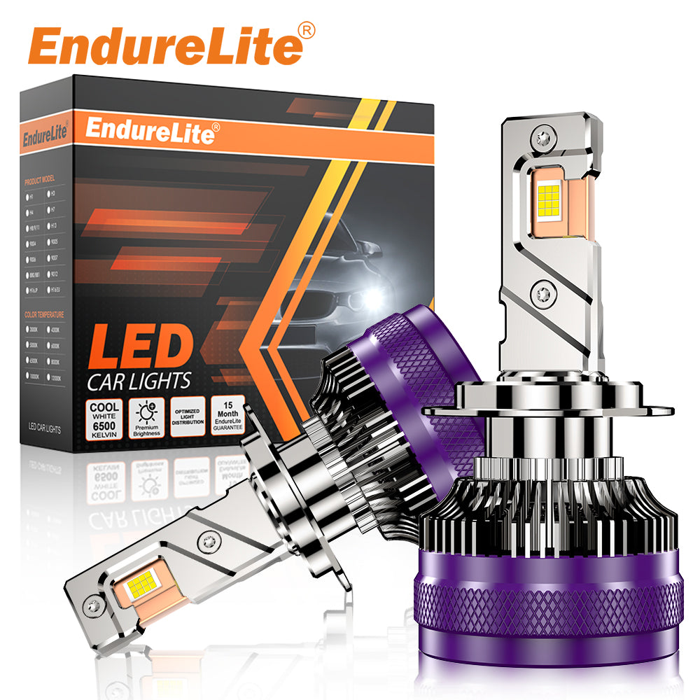 ENdureLite H4 H7 H11 H1 9005 9006 9012 Ampoules LED pour phares, puces CSP, 20 000 lm super lumineuses, 300 % plus lumineuses, blanc froid 6000 K, résistantes à l'eau IP68