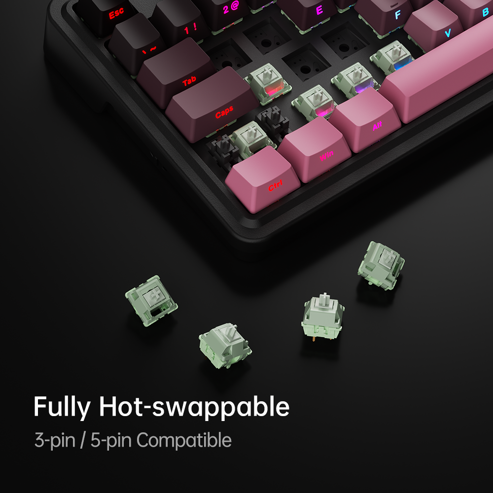 Machenike KG87 Clavier mécanique 80 % tri-mode, Gasket mount, switch latte et disposition QWERTY US - Rose