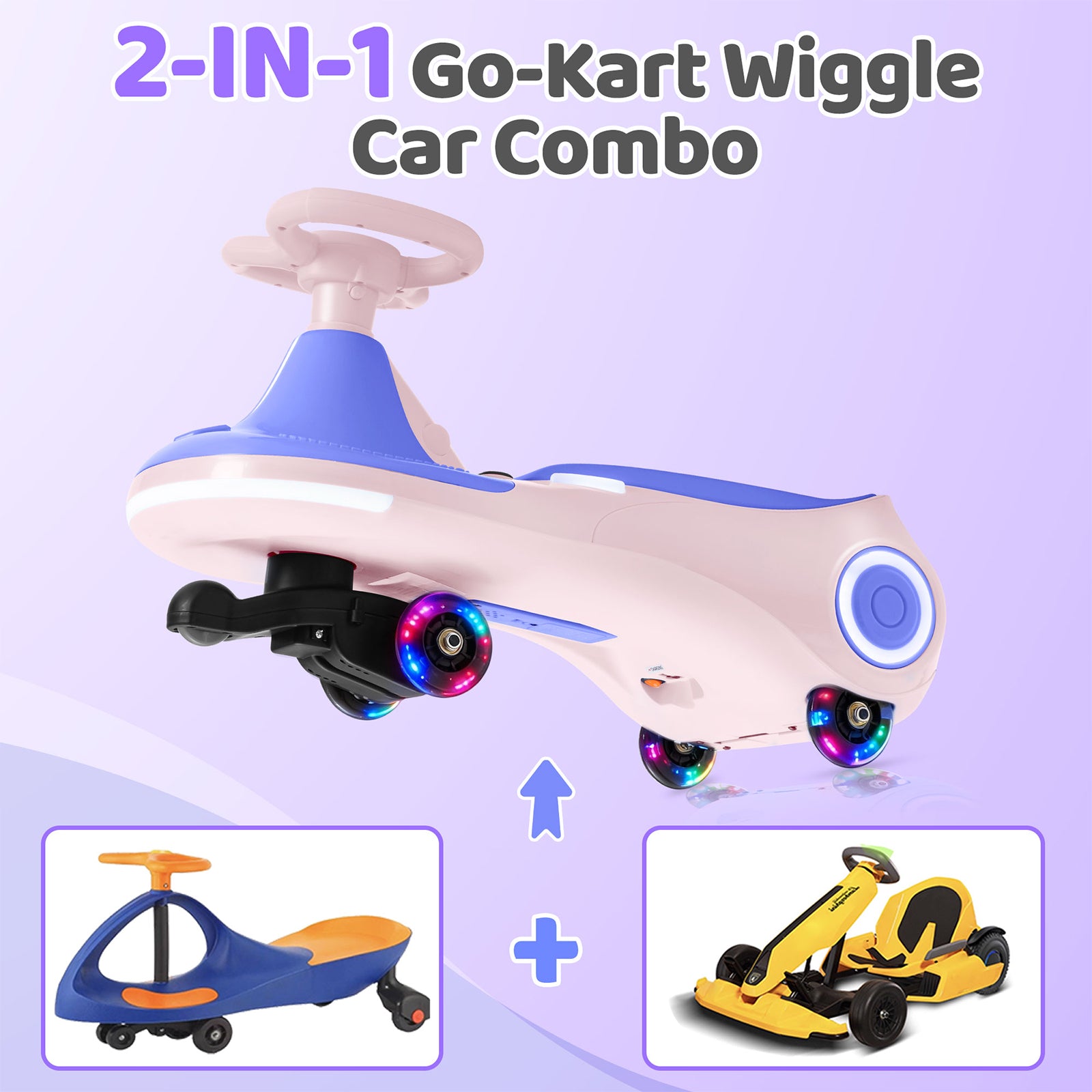 Neuleb Voiture électrique zigzagante pour enfants, Batterie rechargeable 12 V, Trottinette bascule 3 en 1 avec pédale, Musique Bluetooth et roues lumineuses, Max 3,2 mph
