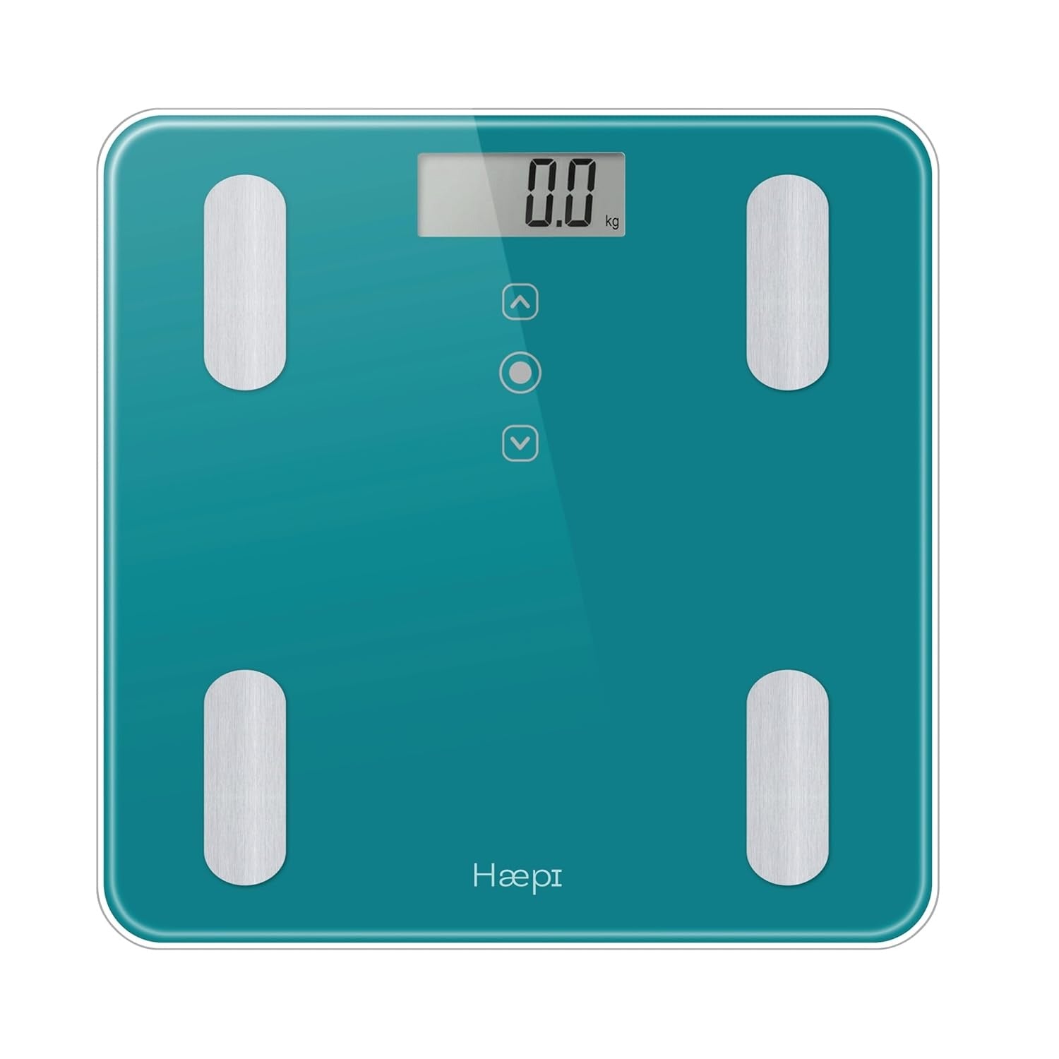 Haepi pèse-personnes en verre avec analyse corporelle, IMC, kcal et garantie 15 ans - turquoise