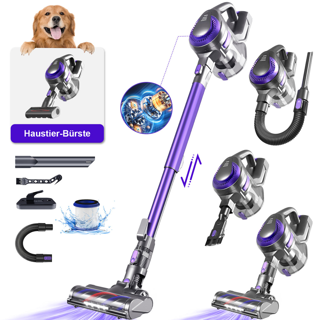 Aspirateur sans fil Daynee, aspirateur sans fil 55 kPa, aspirateur sans fil avec tuyau et brosse pour animaux, HEPA*4 pour poils d'animaux, tapis et sols durs