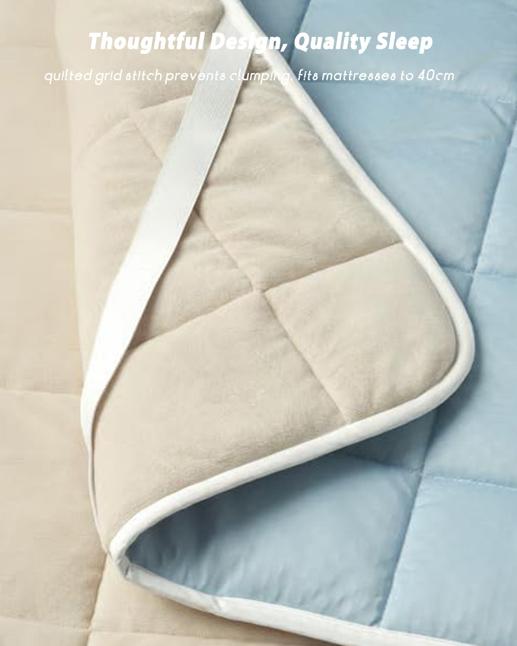 MENDALE Protège-matelas matelassé réversible – housse de matelas double face à effet rafraîchissant en bleu clair et beige – rembourré, respirant et confortable