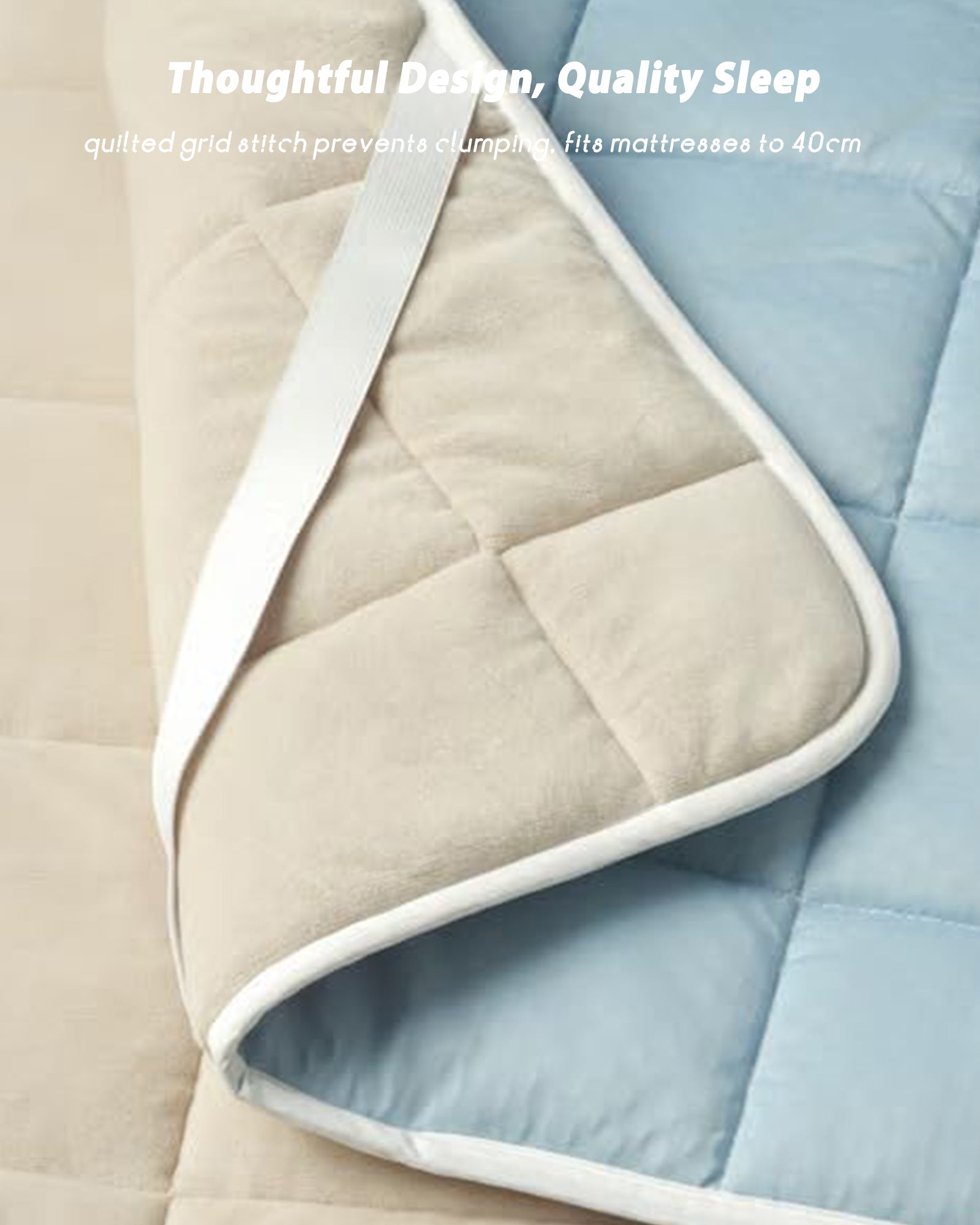 MENDALE Protège-matelas matelassé réversible – housse de matelas double face à effet rafraîchissant en bleu clair et beige – rembourré, respirant et confortable