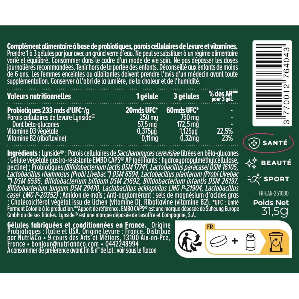 Nutri&Co Probiotiques & Prébiotiques - 60 gélules