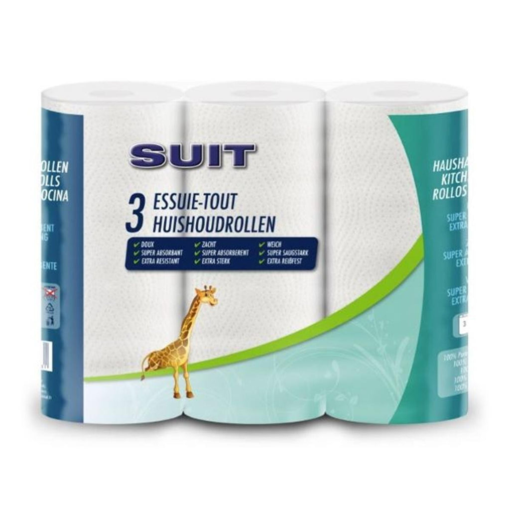 SUIT Essuie-Tout Économique, 2 Plis, 48 Feuilles par Rouleau, 3 Rouleaux