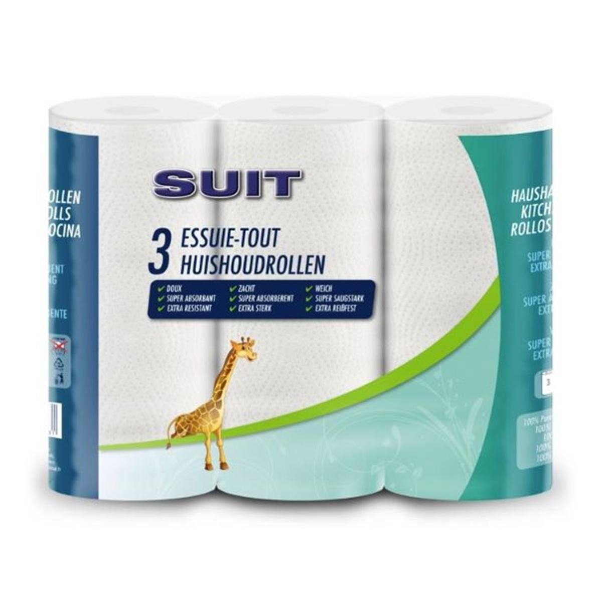 SUIT Essuie-Tout Économique, 2 Plis, 48 Feuilles par Rouleau, 3 Rouleaux