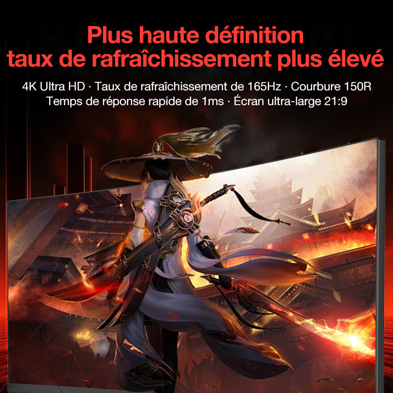 Lepow Moniteur de jeu incurvé ultra-large 34" avec taux de rafraîchissement de 165 Hz et résolution 3440 × 1440