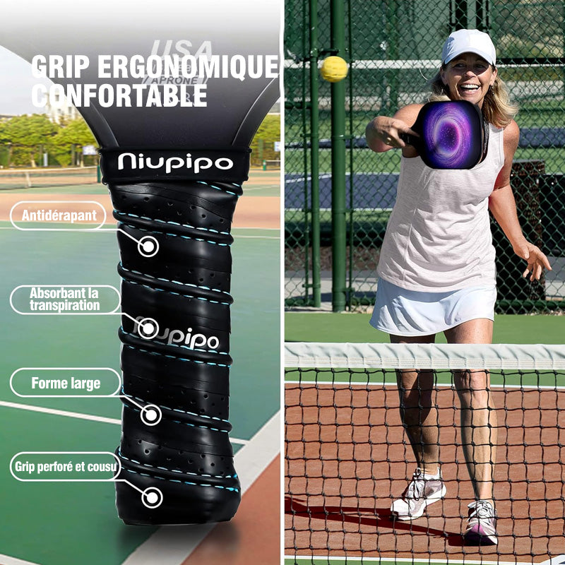 NIUPIPO Lot de 2 raquettes de pickleball en fibre de verre, noyau en nid d’abeille en polypropylène, certifié USAPA, conception légère, prise en main confortable