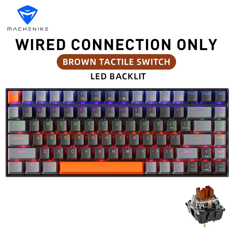 Machenike K500A-B84 Clavier filaire 75 %, disposition QWERTY US, interrupteur marron, rétroéclairage LED, gris foncé
