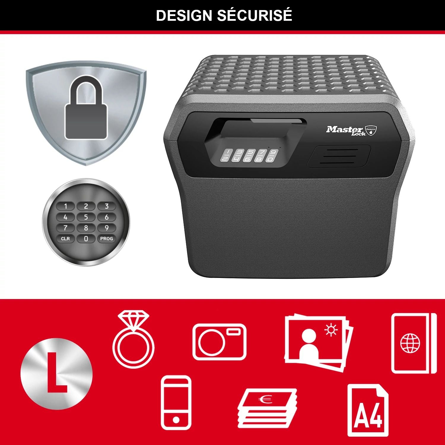 Master Lock Certified Fireproof and Waterproof Safe Box with Digital Combination, 18.5L, 421 x 359 x 351 mm, Portable, for home and professionals