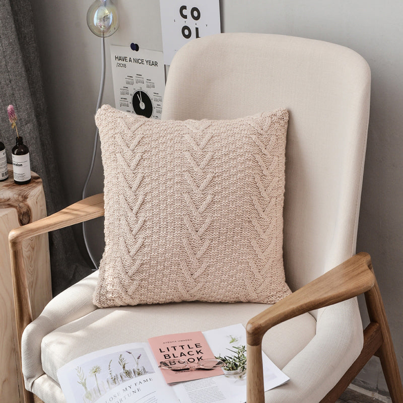 MEROPE Housse de coussin en tricot acrylique à chevrons, 50 x 50 cm, blanc, lot de 1