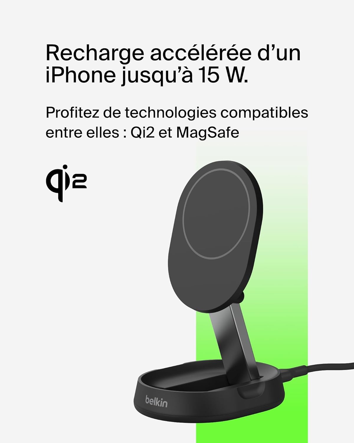 Belkin BoostCharge Pro Chargeur Sans Fil Magnétique et Pliable, Chargeur Magnétique Qi2 15W, Chargeur à Induction Compatible MagSafe pour iPhone 16/15/14, AirPods, Adaptateur Secteur 20W Inclus - Noir