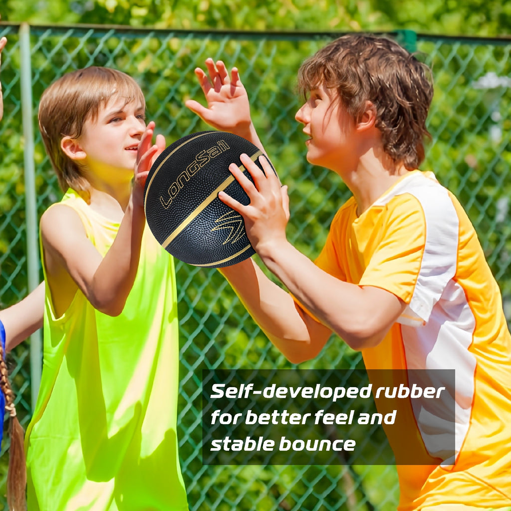 LONGSAIL Ballon de basketball en caoutchouc haute qualité (27,5 po) Taille 5 Noir/Or