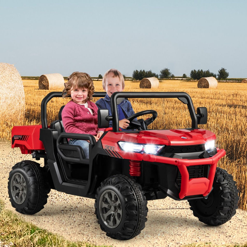 Costway Voiture électrique à monter pour enfants 2 places 12 V Double moteur Avec télécommande 2,4 GHz Vitesse 3-8 km/h Charge 50 kg Âge 3-8 ans Rouge