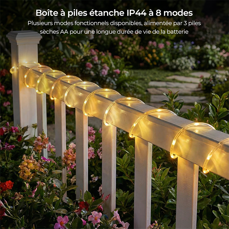M.TK MOVETECK Guirlande lumineuse d’extérieur 15,3 m, tubes LED, 150 LED, blanc chaud, pour intérieur/extérieur, fêtes, mariages, Noël, 8 modes et intensité réglable
