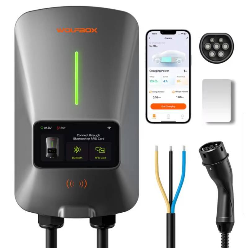 WOLFBOX AC07 Station de recharge 32 A pour voiture électrique 7 kW Type 2 monophasé chargeur mural avec écran LCD contrôle via application carte RFID