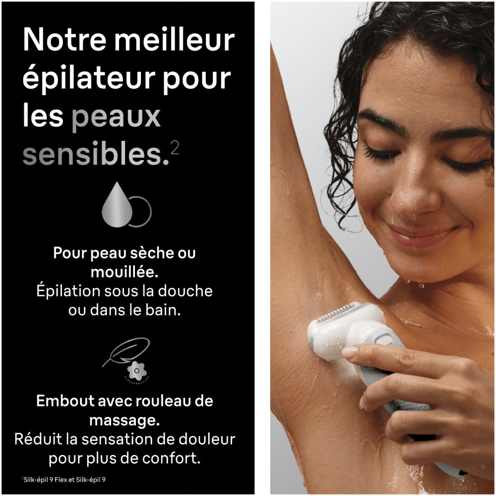 Braun Silk épil 9, Épilateur, Utilisation Sous la Douche ou Sur Peau Sèche, SES9-000, Argent