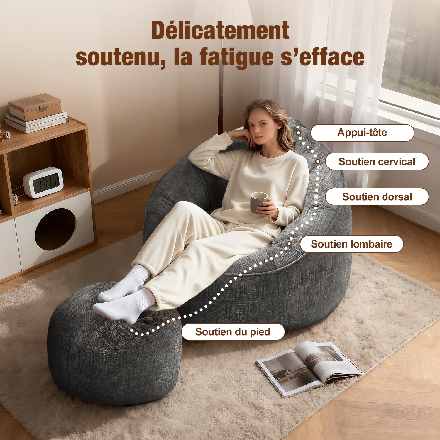 GTIMEX Fauteuil, Canapé Gamer avec Repose-pieds, 97 x 93 x 77 cm, Capacité de charge statique : 135 kg, Doux et résistant, avec garnissage en mousse à mémoire de forme granulaire