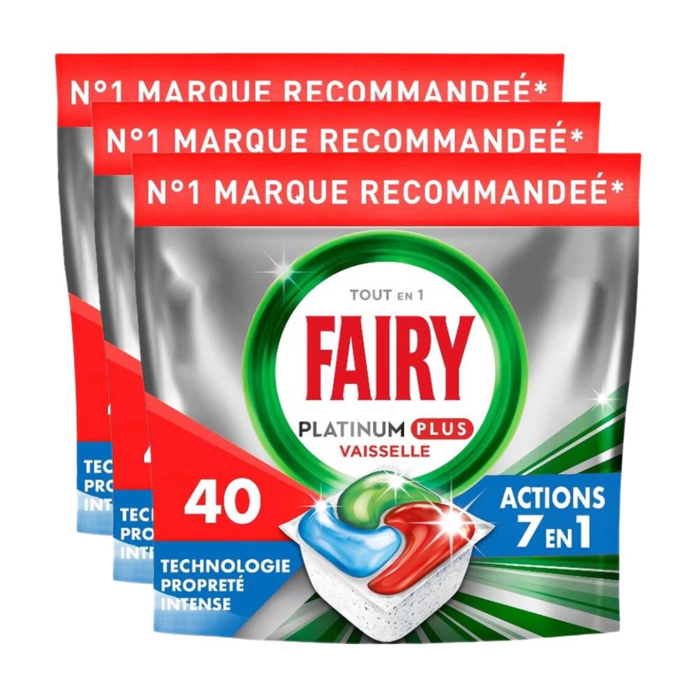 Fairy Tablettes Lave-Vaisselle Platinum Plus Nettoyage Intense 3 x 40 Tablettes (= 120 Tablettes)