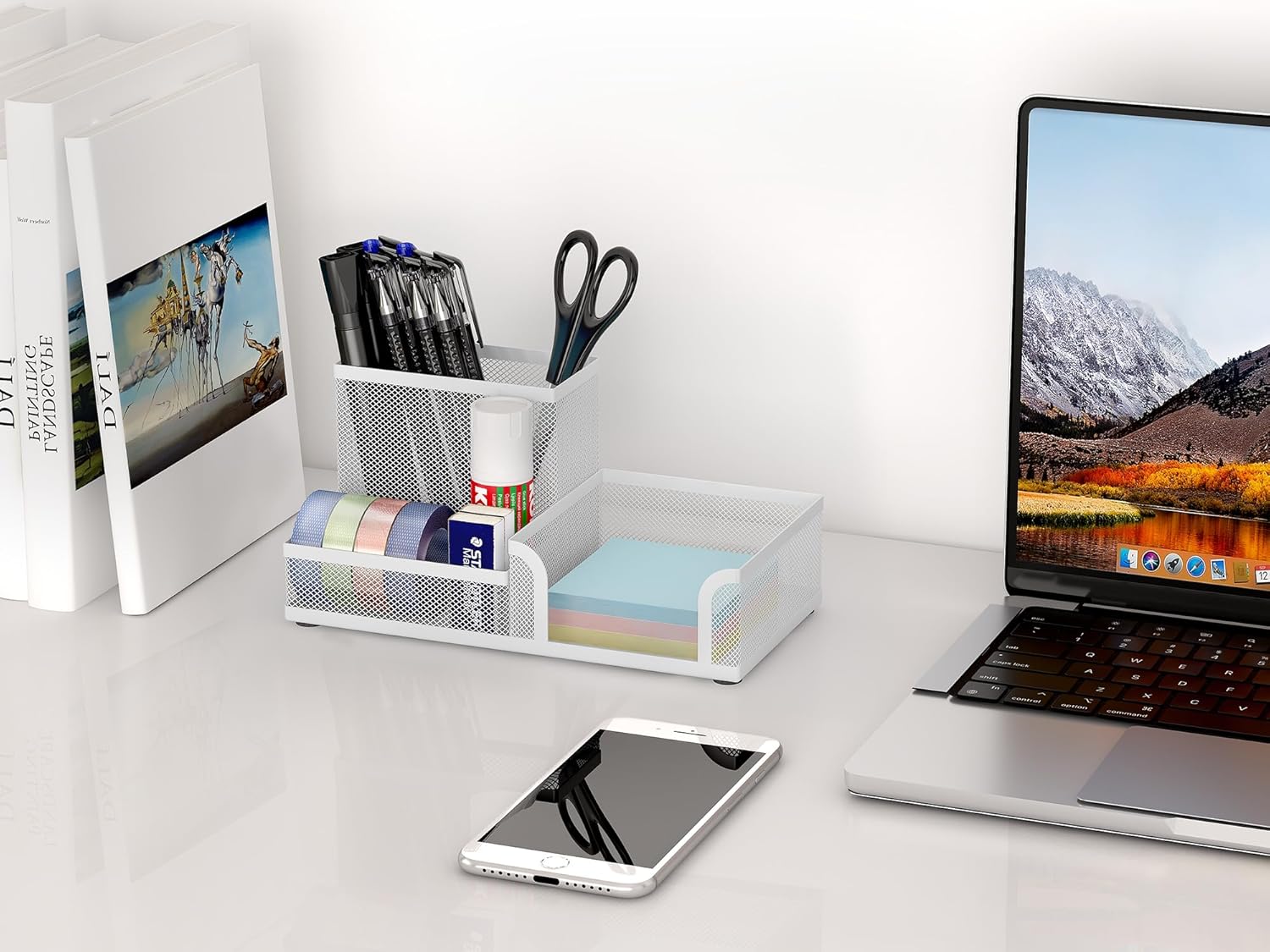 Senhoglb Organisateur de bureau en maille pour stylos, Blanc