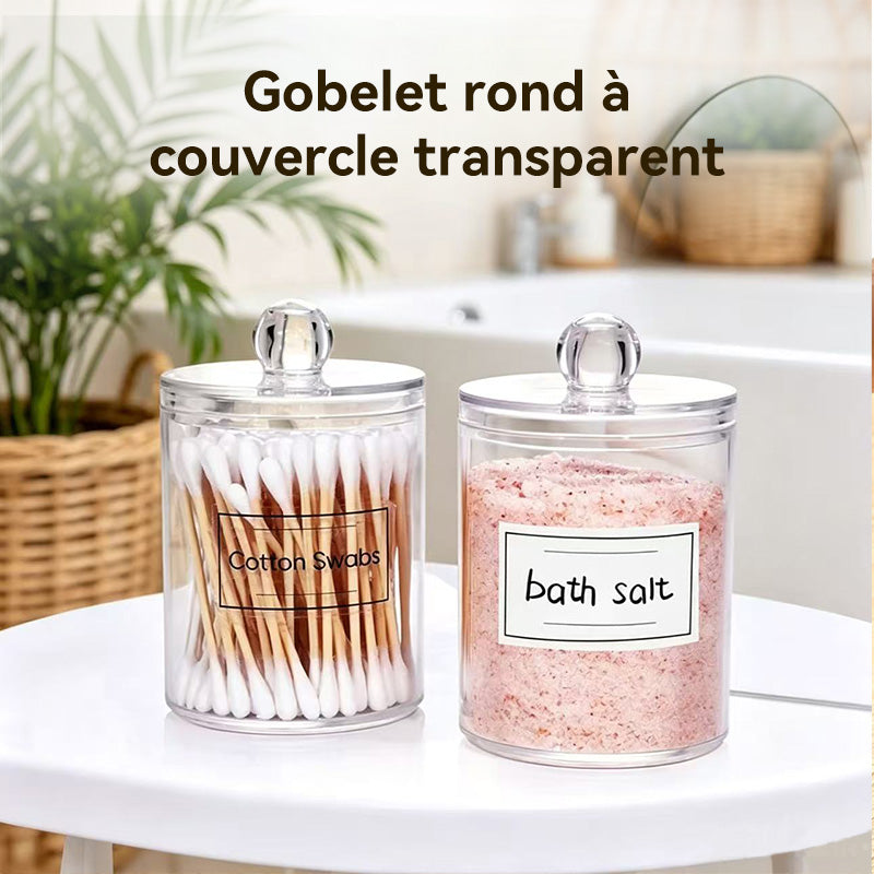 JORDAN&JUDY Boîte de coton-tiges en plastique acrylique transparent, boîte de rangement de bureau pour cotons à démaquiller et fil dentaire (Rond*4)