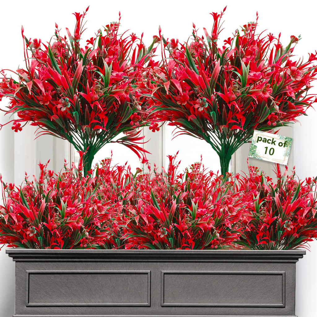 10 pièces 13,8 in / 35 cm Fleurs artificielles d'extérieur, fleurs de plantes artificielles, adaptées pour la décoration de la fenêtre suspendue intérieure et extérieure