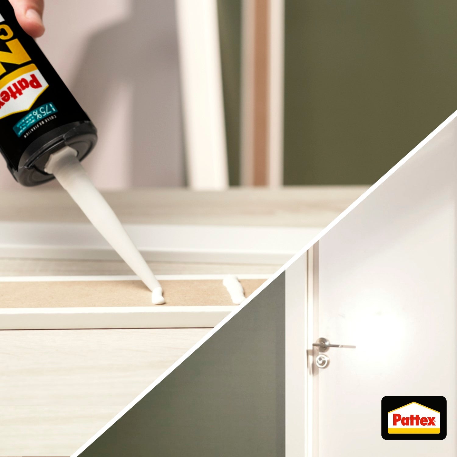 Pattex – Ni Clou Ni Vis Extra Fort (cartouche de 380 g) – Colle de fixation à maintien immédiat – Rapide pour usage intérieur surpuissante