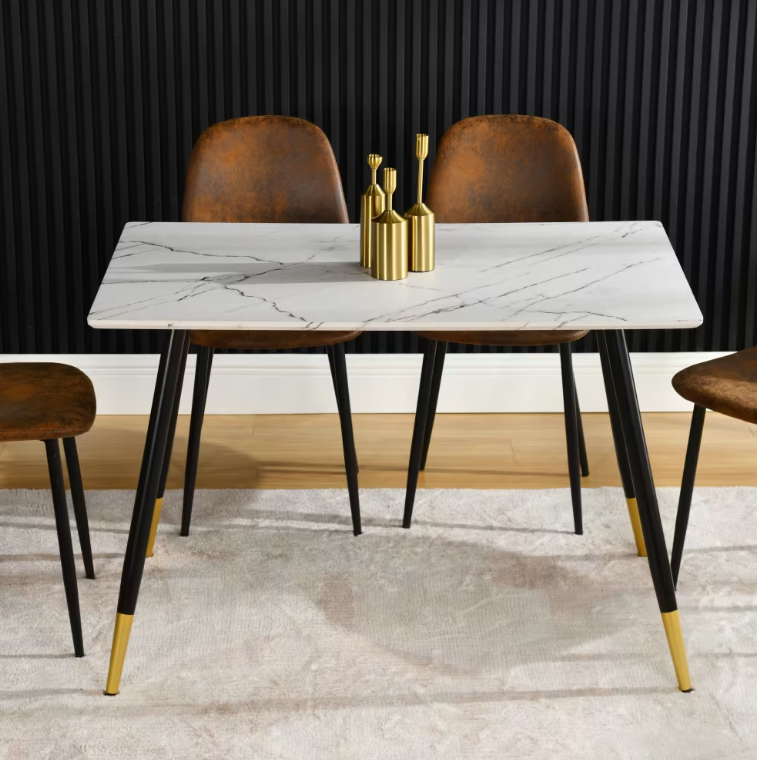 URBAN MEUBLE Table à manger rectangulaire effet marbre blanc - 110 x 70 x 75 cm