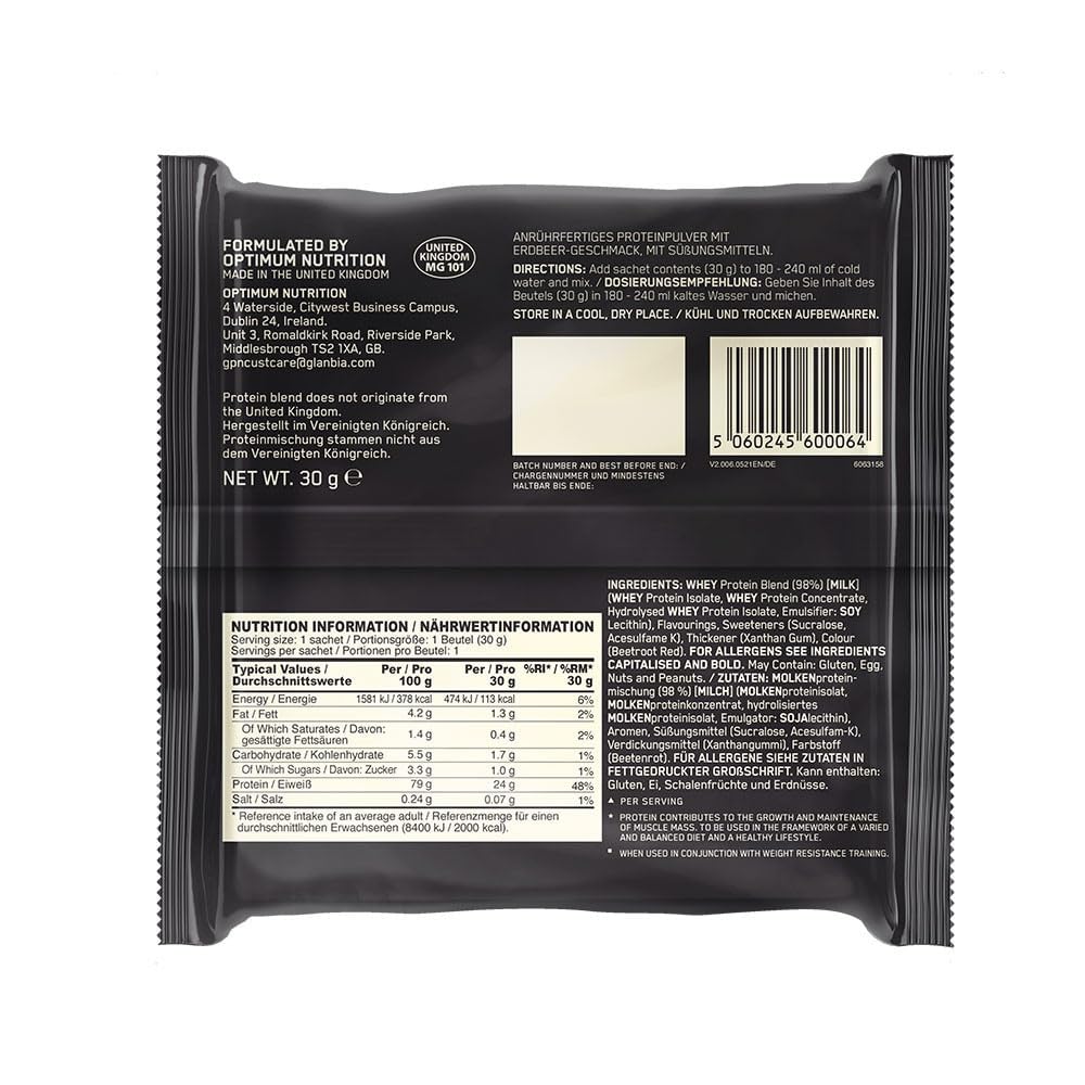 Optimum Nutrition 100 % Whey Gold Standard 24 x 30 g Sachet Fraise délicieuse