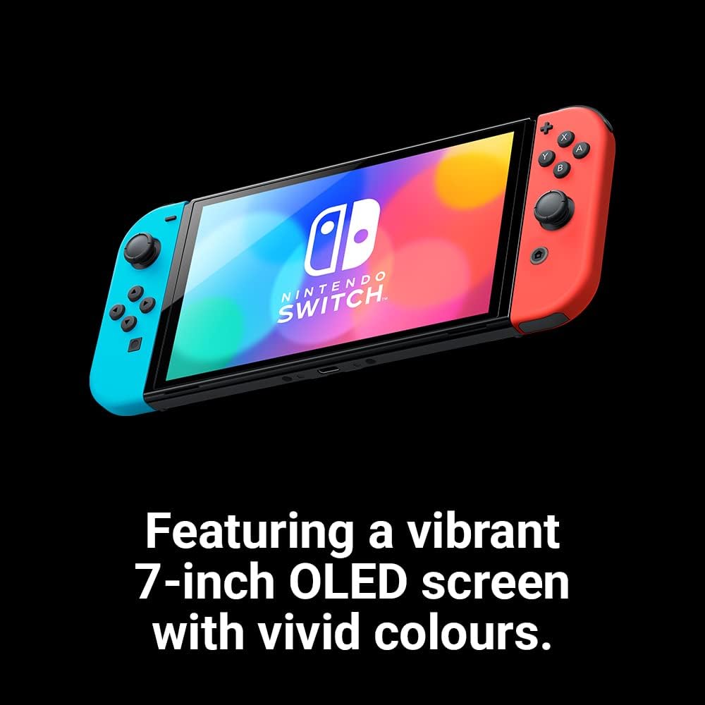 Nintendo Switch (modèle OLED) avec paire de Joy-Con bleu néon / rouge néon - Version EU