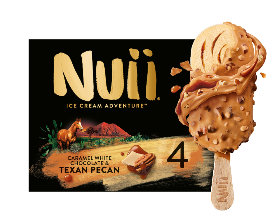 NUII Glaces Bâtonnets Chocolat Blanc Caramel et Noix de Pécan - 4x66g