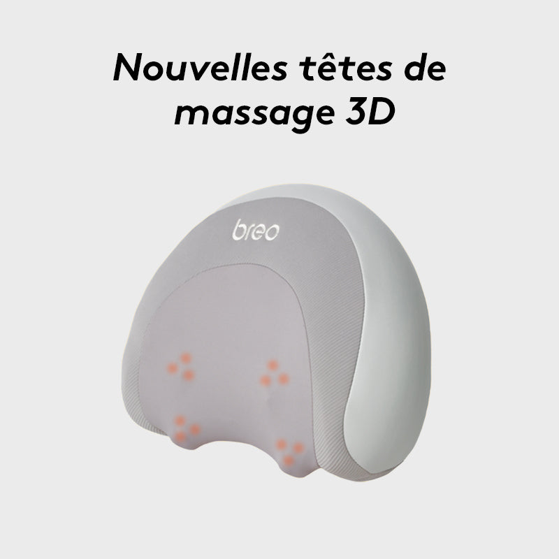 breo P2 Coussin de massage pour nuque et taille, Appareil de massage shiatsu chauffant avec 3 modes, Design ondulé ergonomique pour soutien des épaules et des cervicales