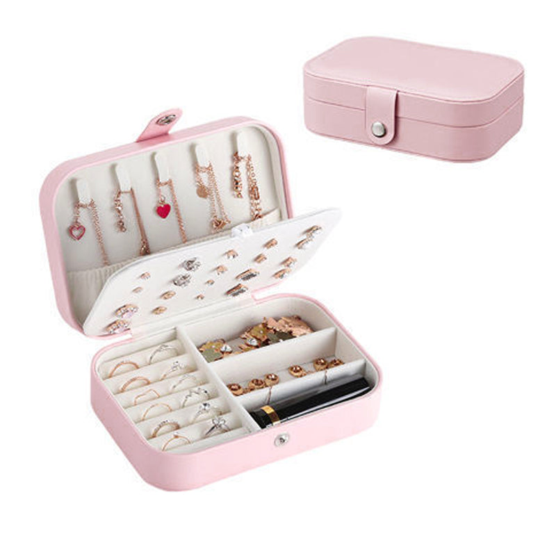 JU7CER Mini boîte à bijoux portable pour boucles d’oreilles, colliers et bagues - Rose
