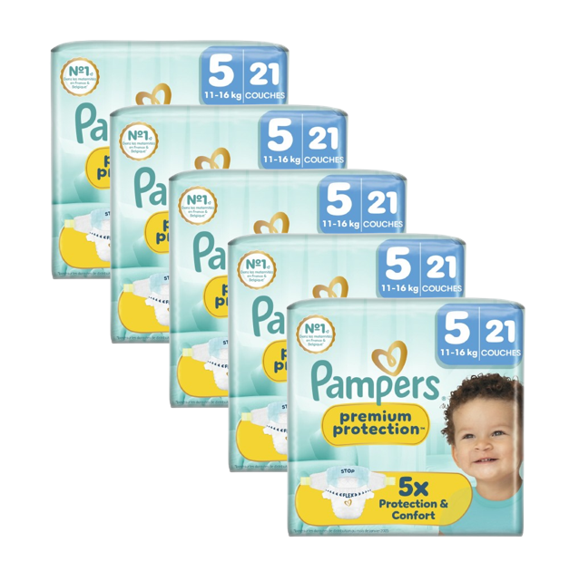 Pampers Premium Protection, Taille 5, 84 Couches, 11-16 kg, Notre #1 Pour La Protection De La Peau Et La Protection Contre Les Fuites