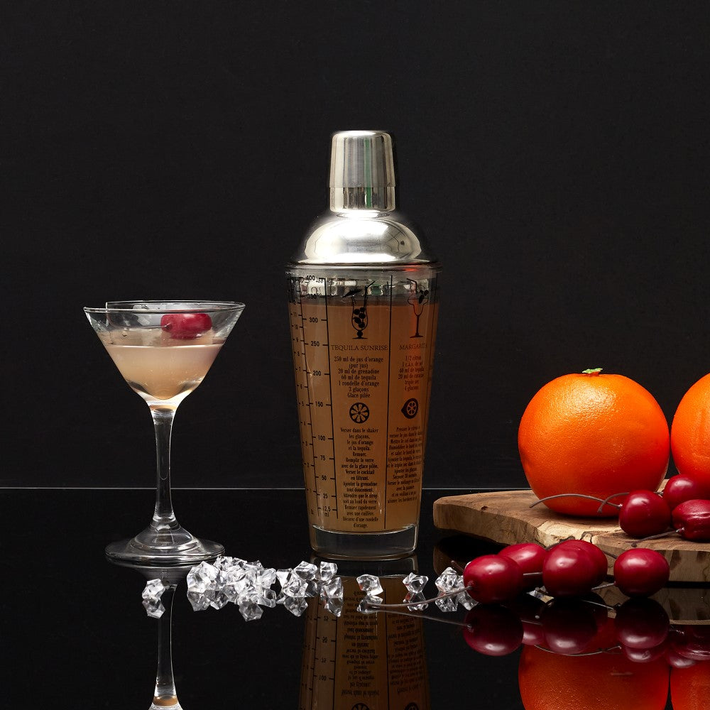 COOK CONCEPT Shaker à cocktail en verre avec 6 recettes 45 cl