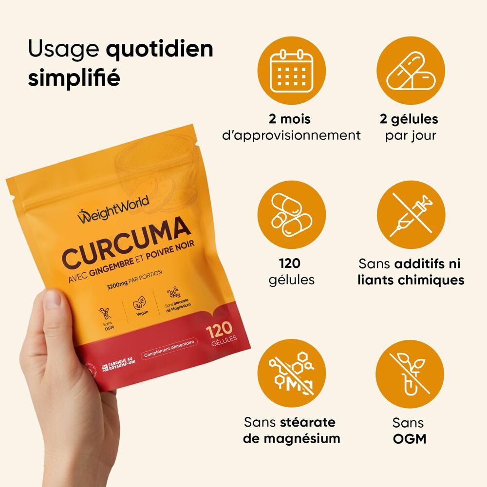 WeightWorld Curcuma avec gingembre et poivre noir 1600 mg 120 gélules