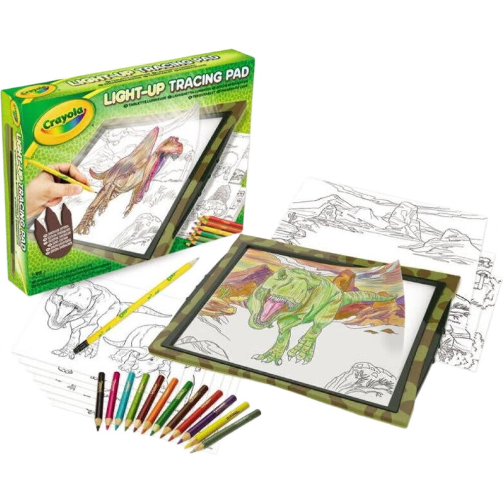 Crayola Tapis de Repassage Lumineux Édition Dinosaure avec Surface Lumineuse, 12 Crayons de Couleur & Feuilles de Repassage (74-7497)