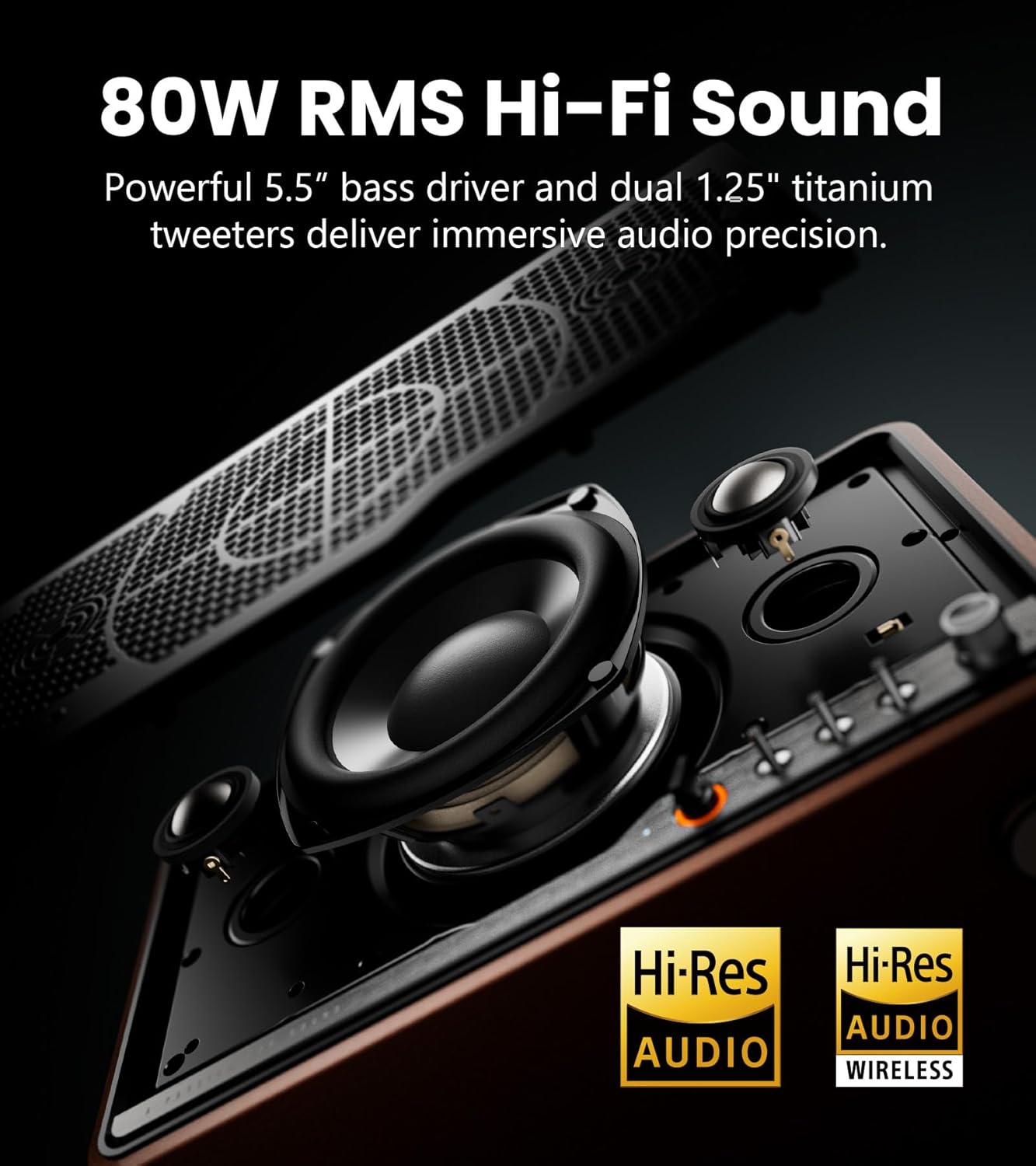 Edifier S300 enceinte de bureau Hi-Fi, audio Hi-Res LDAC, multiroom sans fil et appairage stéréo, 80 W, compatible AirPlay 2, Bluetooth 5.4, USB-C et AUX, design rétro, télécommande