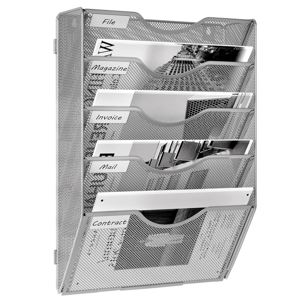 Senhoglb Porte-documents mural A4 en maille 5 niveaux Argent