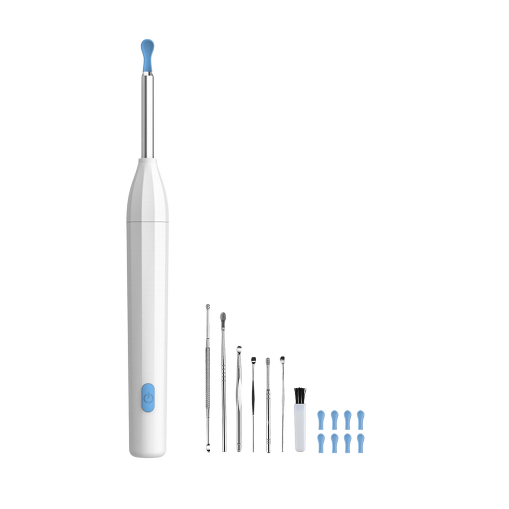 Sunluxy P2 Otoscope avec caméra HD 5 MP, 6 LED, embout en silicone souple, étanche IPX5, recharge USB-C, compatible iOS et Android - Blanc