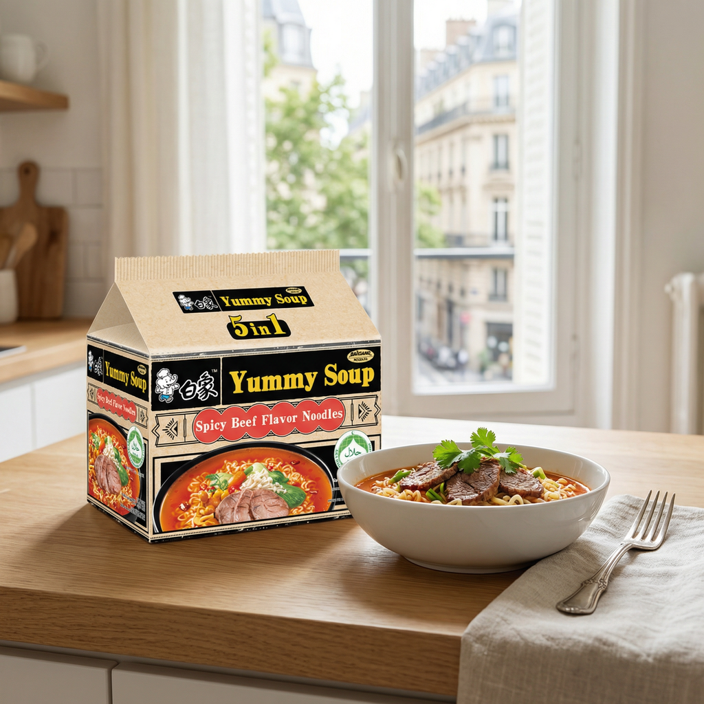 Bai Xiang Soupe Délicieuse Nouilles Halal au Bœuf Épicé 96 g * 5 Paquets