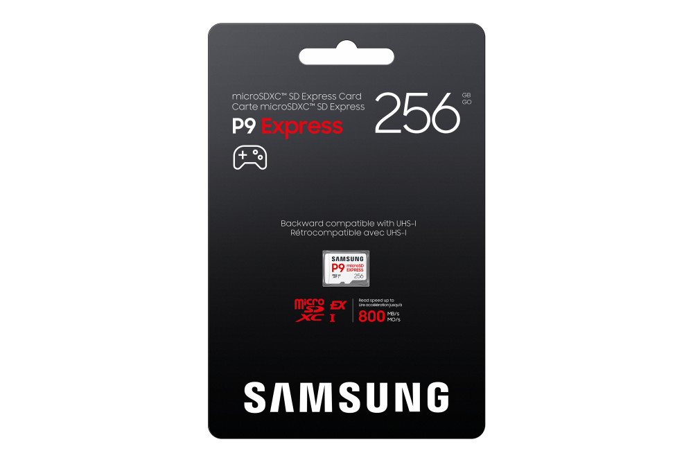 Samsung P9 Express Carte mémoire MicroSDXC 256 Go, U3 V30 A1, PCIe Gen3 x1 NVMe 1.3, jusqu’à 800 Mo/s SD Express, MB-MK256T/WW