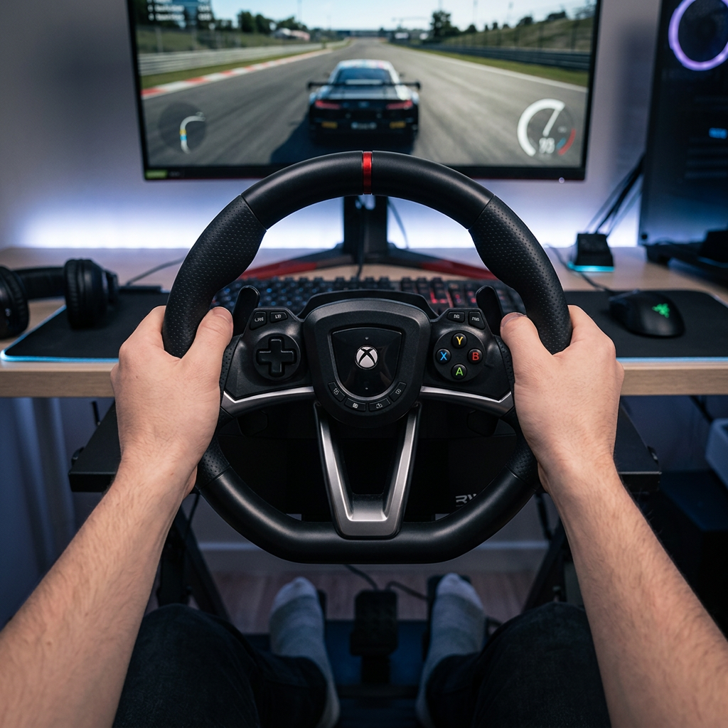 Hori Overdrive Volant de Course PC/Xbox Series X|S/Xbox One Sous Licence Officielle Avec Pédales Direction à 270 Degrés Noir