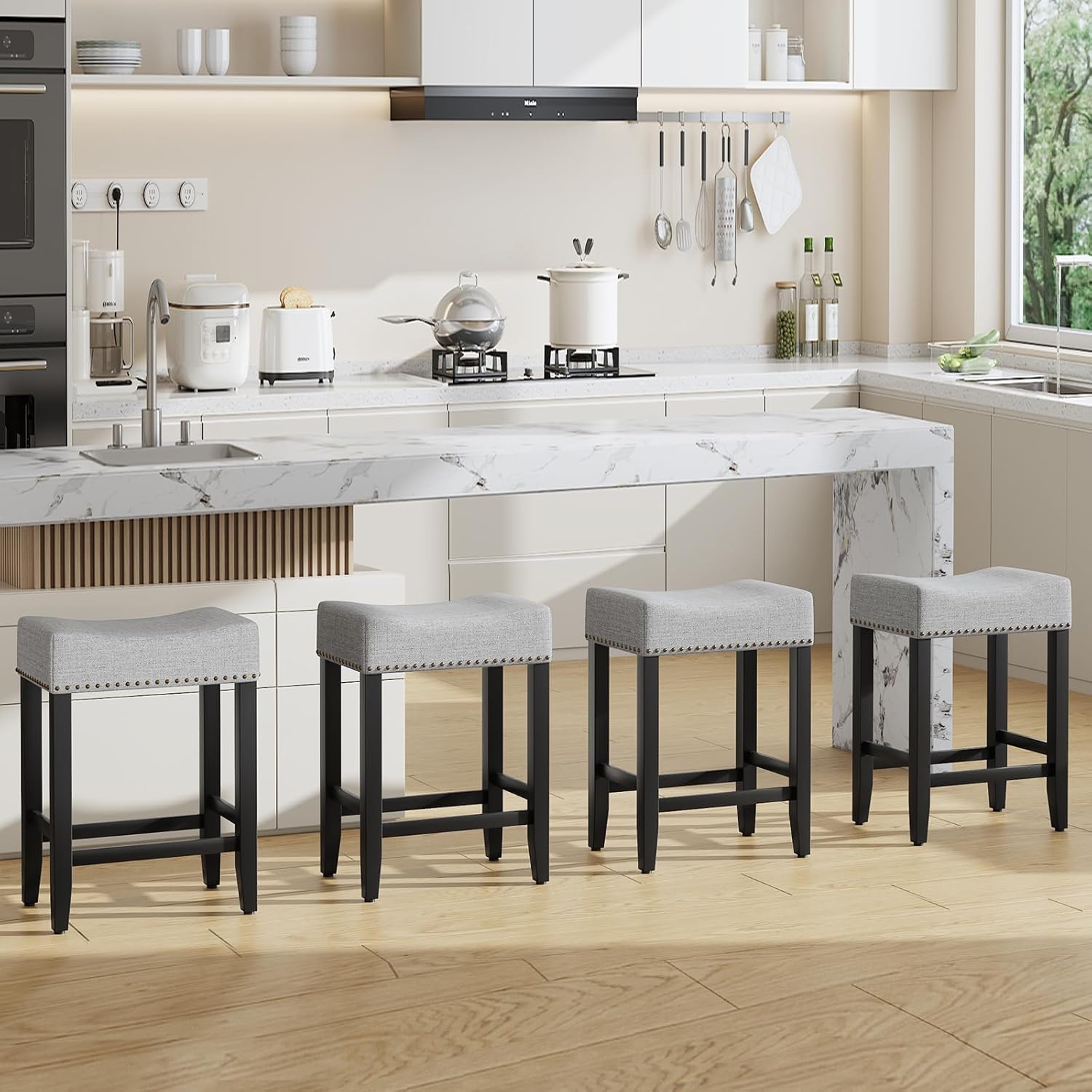 Ckaff Lot de 2 tabourets de bar, Chaises de bar hauteur 65,5 cm, Chaises de cuisine, En lin, Chaise de maquillage, Chaise de salle à manger, Tabouret de salle de bain
