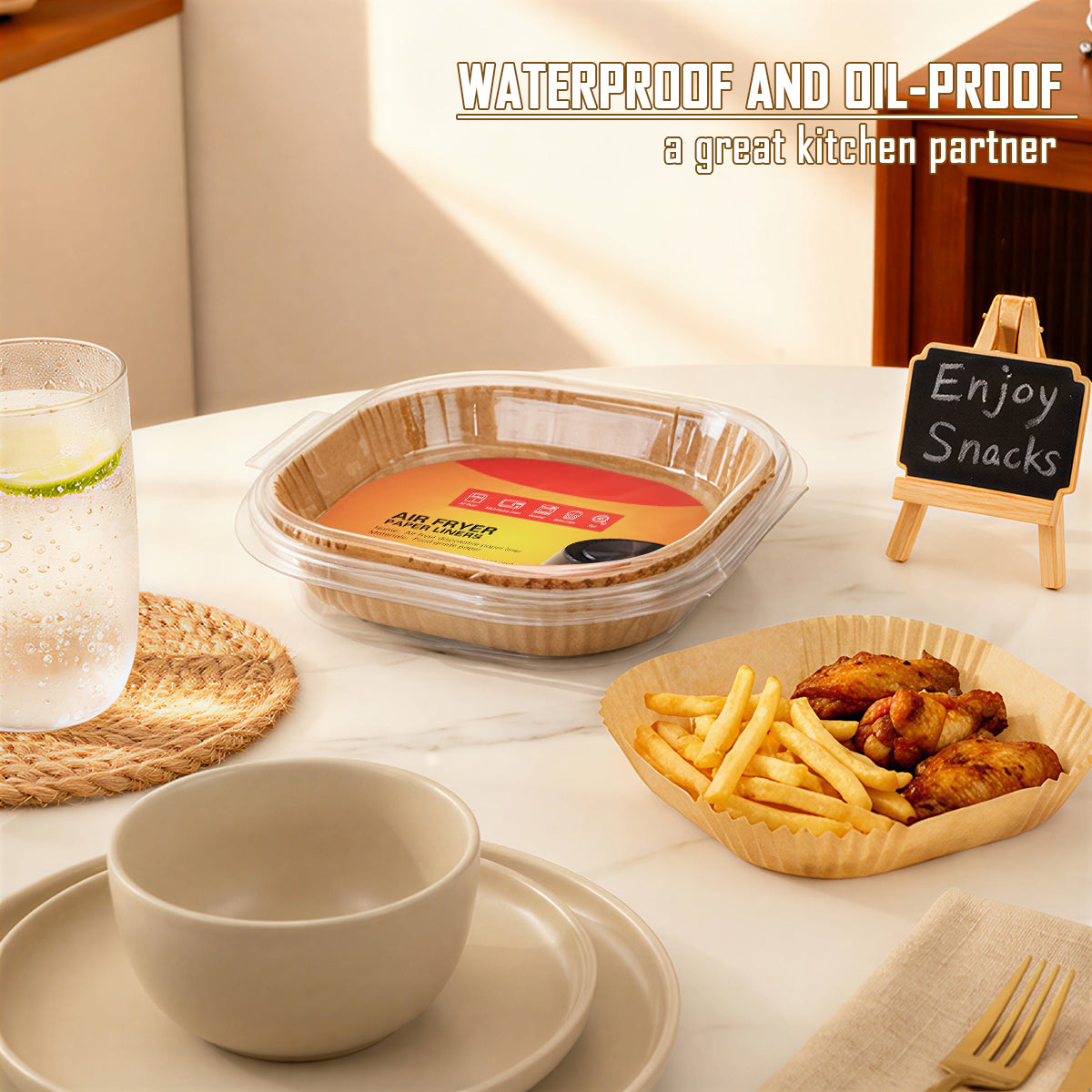 Feuilles de Papier Sulfurisé pour Friteuse à Air, Carrés Antiadhésifs Prédécoupés pour un Nettoyage Facile, Inserts Jetables pour Panier, Cuisson Sans Salissure 100pcs 23*23*4.5cm