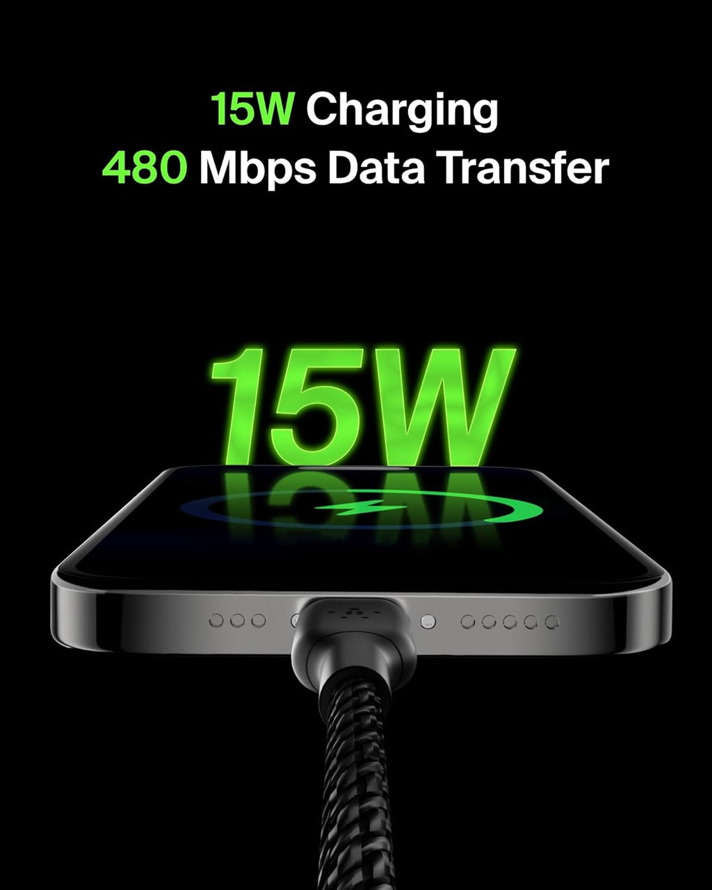 Belkin Câble USB-C vers USB-A tressé pour smartphone, 1 m, Noir