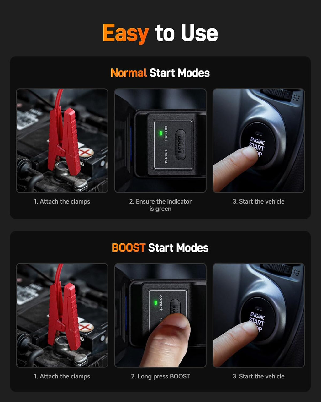 WOLFBOX 3000A Booster de démarrage 12 V avec compresseur d'air et batterie portable 59,2 Wh et 160 psi et recharge rapide 65 W compatible moteurs essence 8 L et diesel 6 L avec