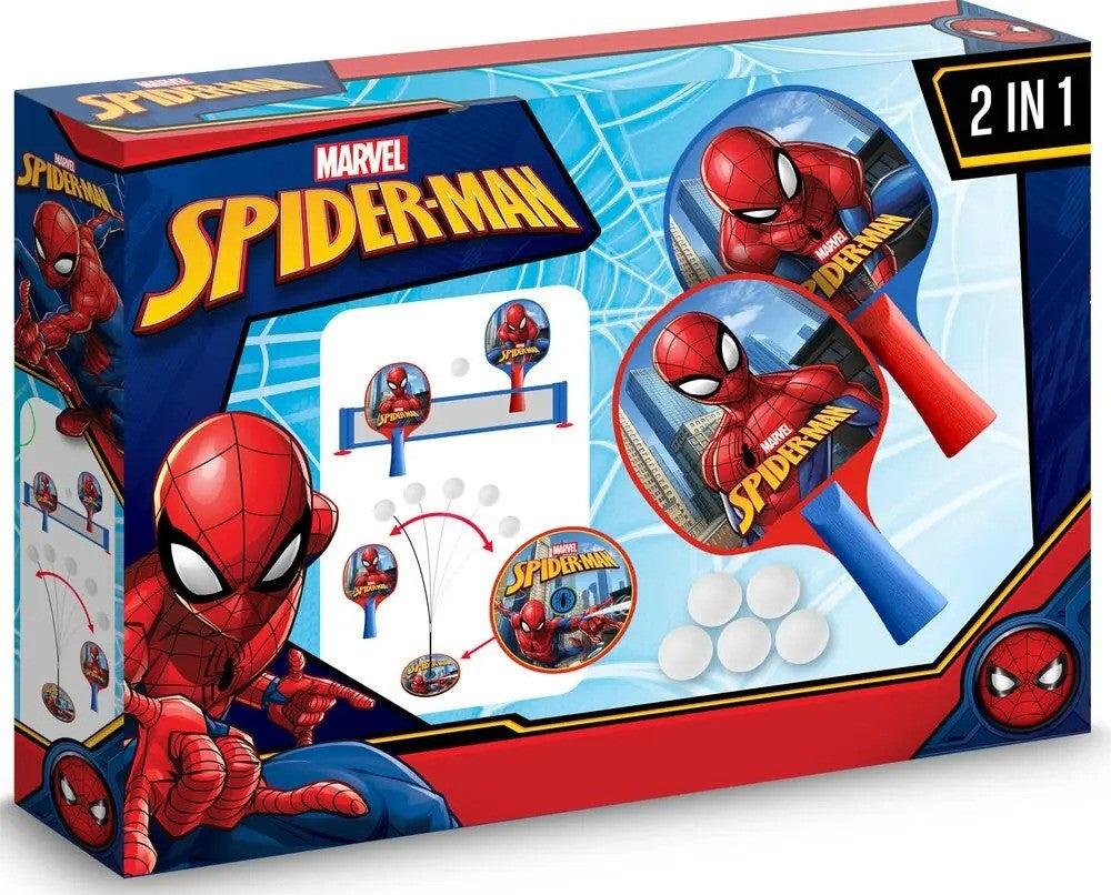 Marvel Set d'apprentissage de ping-pong avec filet, balles et support d'entraînement flexible SPIDERMAN