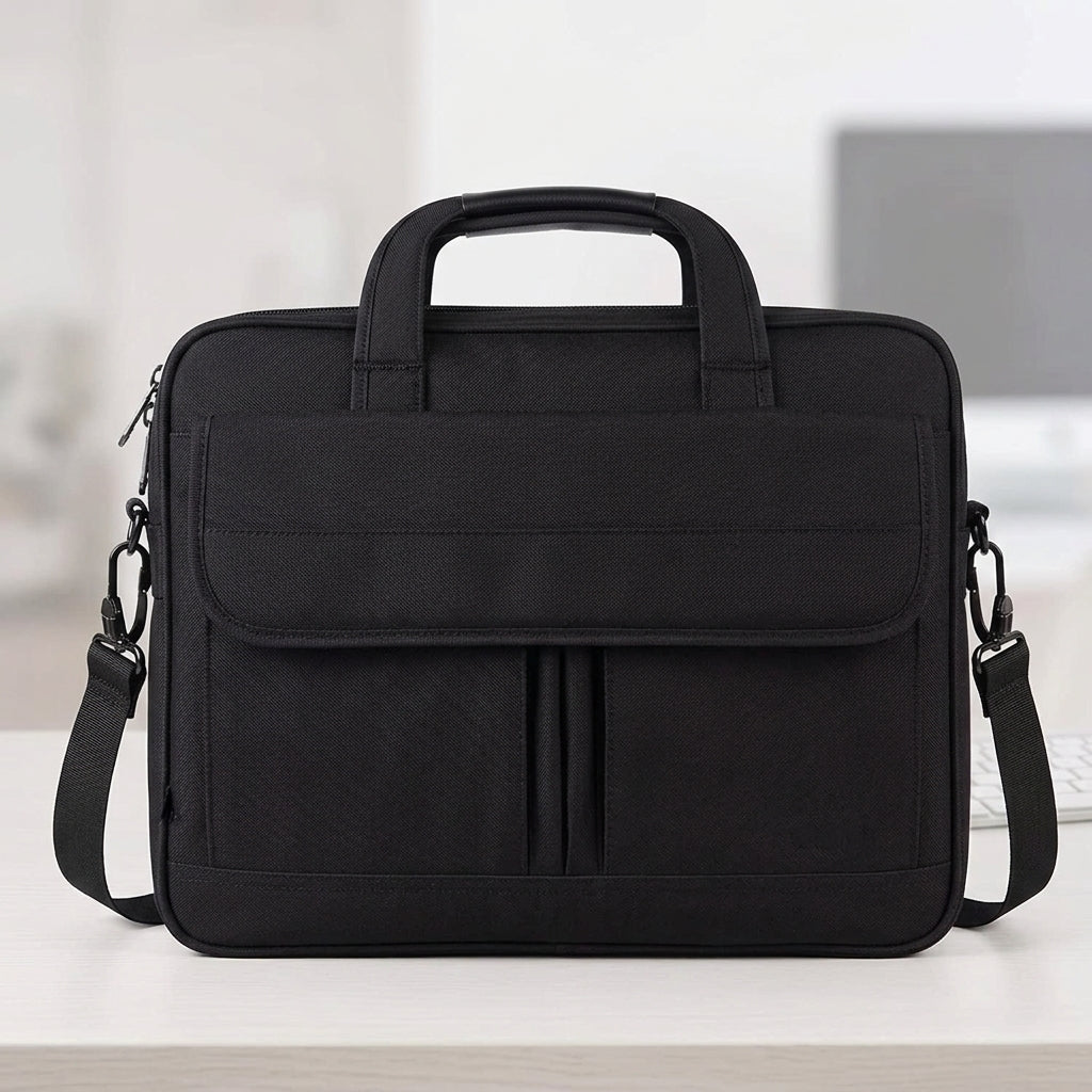 Grande sacoche pour ordinateur portable 15,6 po, Sacoche besace d'affaires imperméable haut de gamme pour homme à bandoulière pour voyage, enseignants, université et travail - Noir