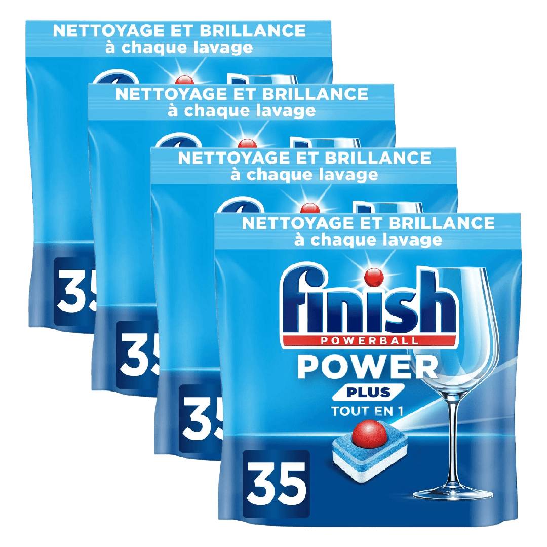 FINISH Power Plus Powerball Tablettes Lave-vaisselle Tout-en-1 Nettoyage en Profondeur Parfumées 4 x 35 Tablettes (= 140 Tablettes)